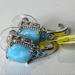 Larimar, Neon Apatite Sterling Silver Earrings